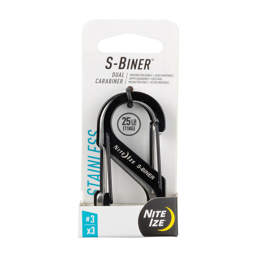 Nite Ize S-Biner Dual Carabiner Stainless Steel #3 3 Pack Black/Stainless Gear Australia by G8