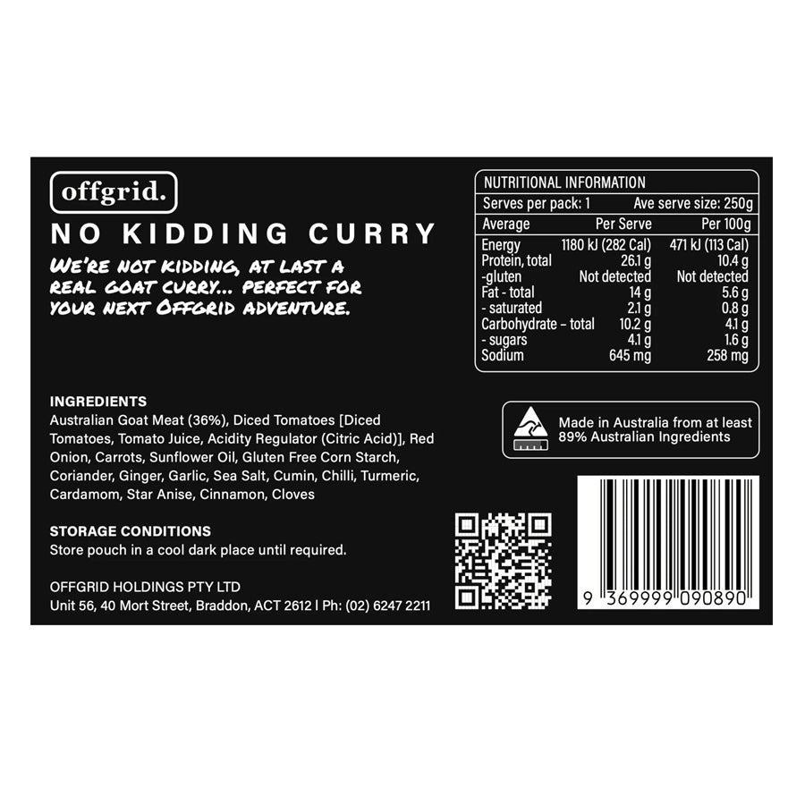 OFFGRID PROVISIONS No Kidding Curry - Heat & Eat Meal Gear Australia by G8